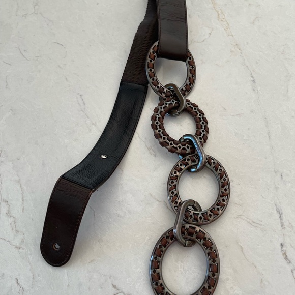 SUZI ROHER Dark Brown Leather Belt with Nickel Metal Ring Accents, Size 34-35" - Picture 4 of 15